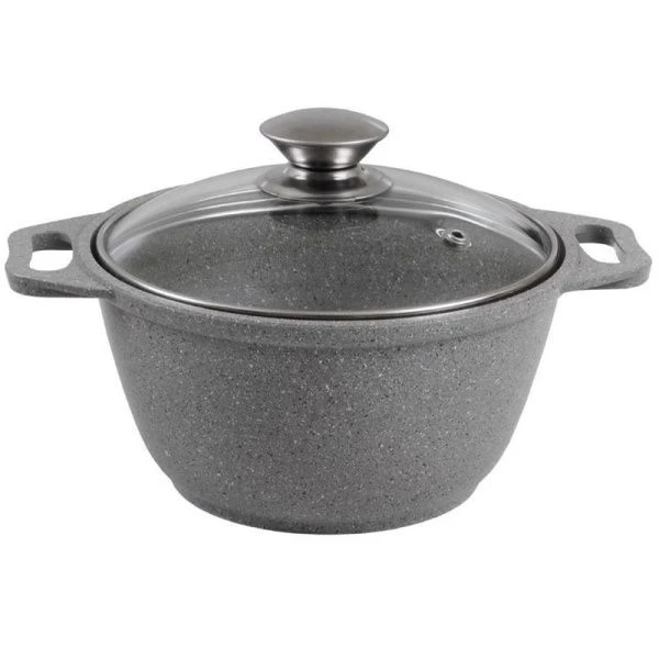 Кастрюля 1л алюминий АП светлый мрамор стекл.крышка (3)