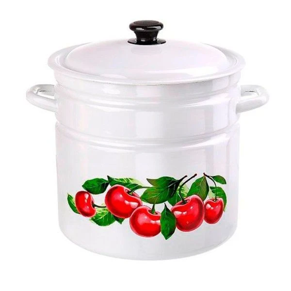 Кастрюля 10л эмаль ВИШНЕВЫЙ САД цилиндрическая борт белая с рис. 41804-222/6 (2)