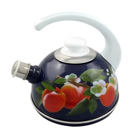 Чайник со свистком 2,5л эмаль АБРИКОС синий конс.ручка белая декор нерж Т04250531Н03 (4)