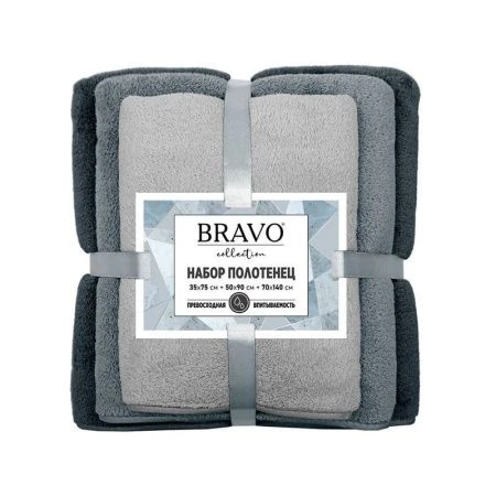 Набор полотенец микрофибра 3пр 35*75см/50*90см/70*140см Сванк серый 300гр м0854_11