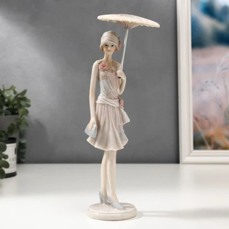 яяяСтатуэтка Девушка в наряде 40-х годов с зонтиком полистоун 28,5/25*7*8см (12)