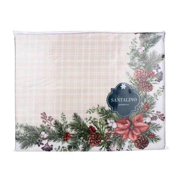 Скатерть новогодняя хлопок/твил 160*220см Celebration бежевый клетка