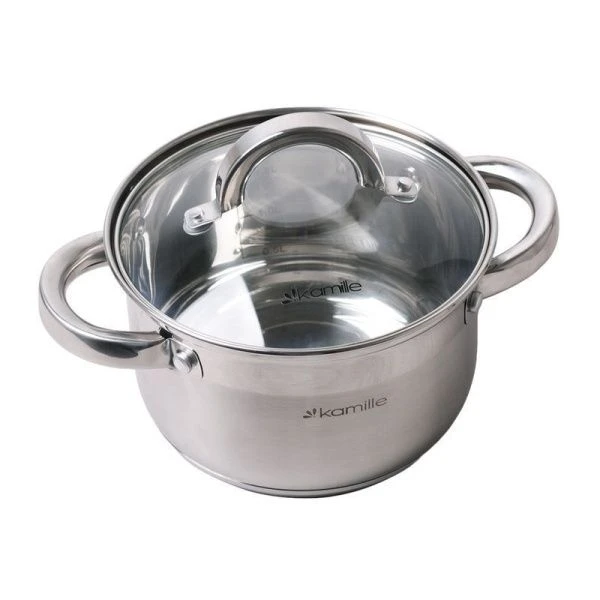 Кастрюля 2,1л нерж.сталь со стекл.крышкой 16см 5-ти сл.дно арт.5616S (8)