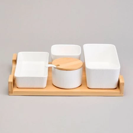 Набор сервировочный 4пр фарфор NATIVE на дер.подставке (8)