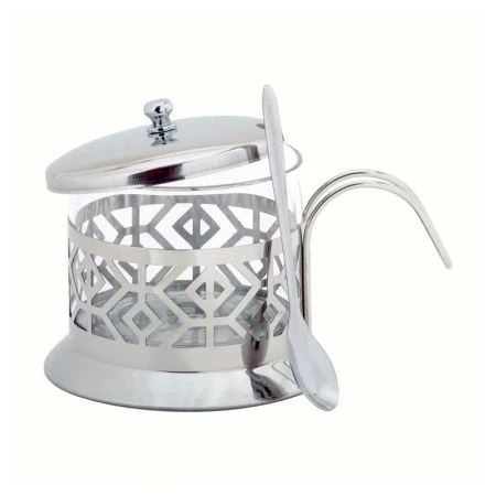 Сахарница 200мл нерж.сталь/стекло с крышкой и ложкой (48)