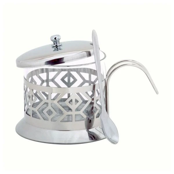 Сахарница 200мл нерж.сталь/стекло с крышкой и ложкой (48)