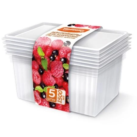 Контейнер для заморозки 5шт 1,5л 185*140*95+/-5мм полипропилен ХОЗЯЮШКА Мила с крышкой (18)