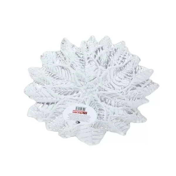 Тарелка мелкая 21см стекло ЛЕДЯНОЙ ЦВЕТОК серебро плоская 19306/S (8)