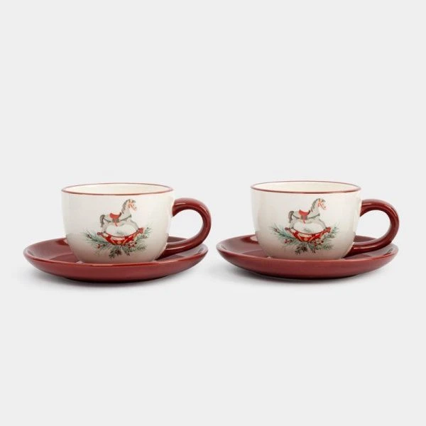 Чайный набор 4пр керамика Лошадка Festival на 2 персоны 220мл красный ANLAF-FDH-0303-10