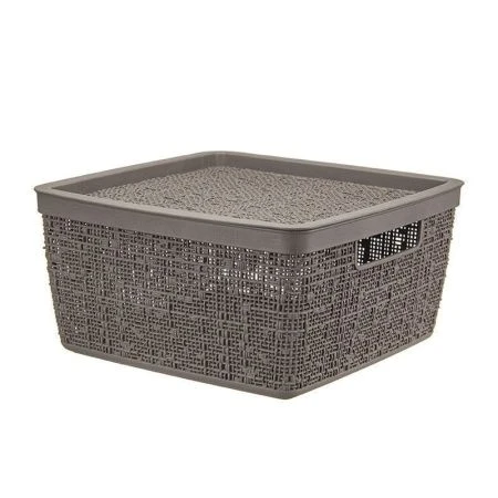 Корзина 8л 28*28*14см пластик БЯЗЬ французcкий серый с крышкой (10)