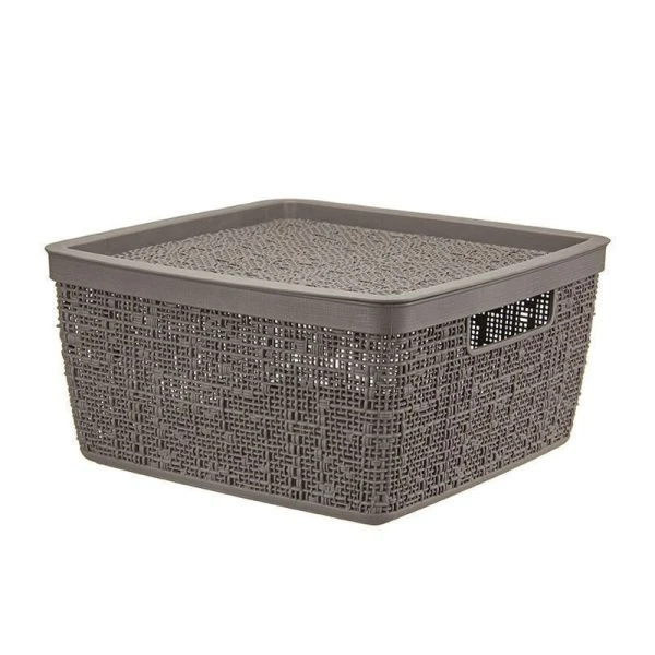 Корзина 8л 28*28*14см пластик БЯЗЬ французcкий серый с крышкой (10)