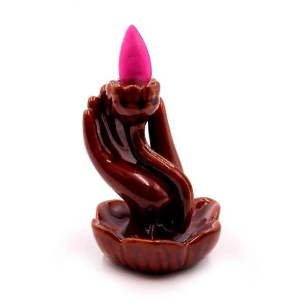 Подставка для стелющих дым благовоний керамика Ладонь с лотосом 8,5*6см STA-06