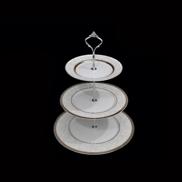 Этажерка 3-х ярусная фарфор СЕРЫЙ ШЕЛК подар.уп. (6) ВЫВОД