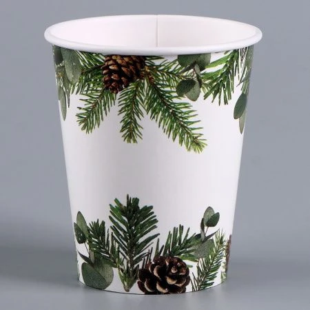 Стакан бумажный 250мл С Новым годом! еловые ветки (10)
