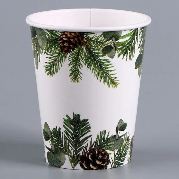 Стакан бумажный 250мл С Новым годом! еловые ветки (10)