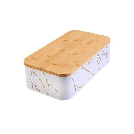 яяяХлебница нерж.сталь/бамбук 43*23,5*13,5см Мрамор белый MB31143 (4)