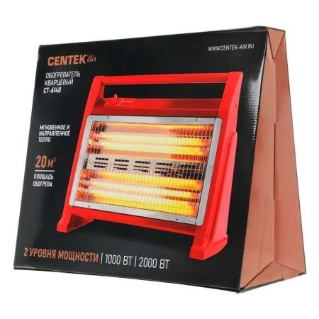 Обогреватель кварцевый Centek CT-6140, 2 уровня мощности 1000 Вт/2000 Вт, ЗАЩИТА ПРИ ОПРОКИДЫВАНИИ