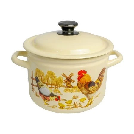 Кастрюля 4л эмаль ПОДВОРЬЕ слон.кость с рис. цилиндрическая борт. 41704-142/6-У (4)