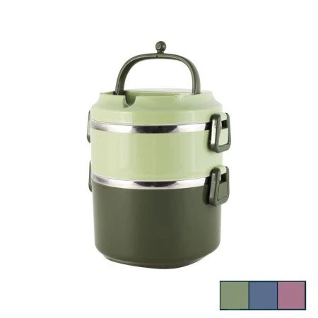 Ланч-бокс 1,7л 2-х секционный нерж.колба, пласт.корпус (голубой, салатовый, розовый) арт. 2136