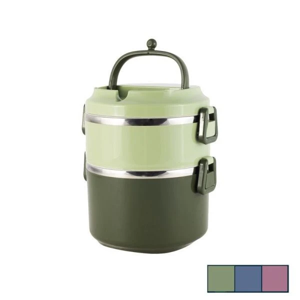 Ланч-бокс 1,7л 2-х секционный нерж.колба, пласт.корпус (голубой, салатовый, розовый) арт. 2136