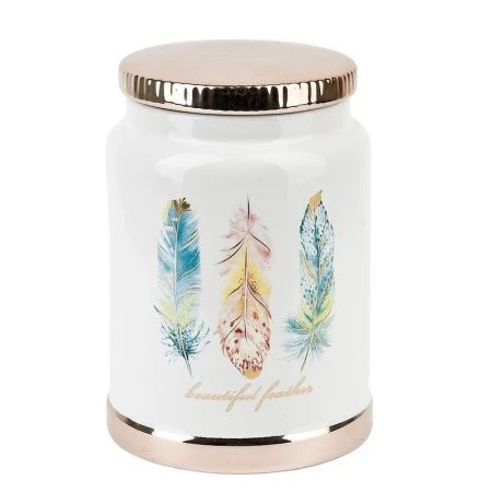 Банка для сыпучих продуктов 750мл 9,5*14,5см керамика ПЕРЬЯ подар.уп. (24)