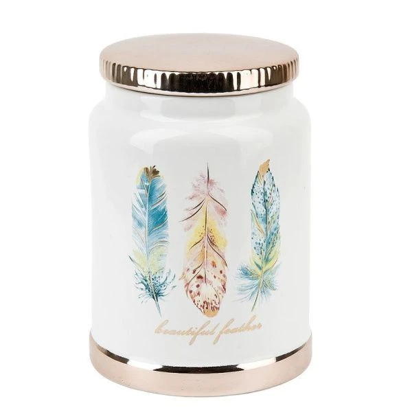 Банка для сыпучих продуктов 750мл 9,5*14,5см керамика ПЕРЬЯ подар.уп. (24)