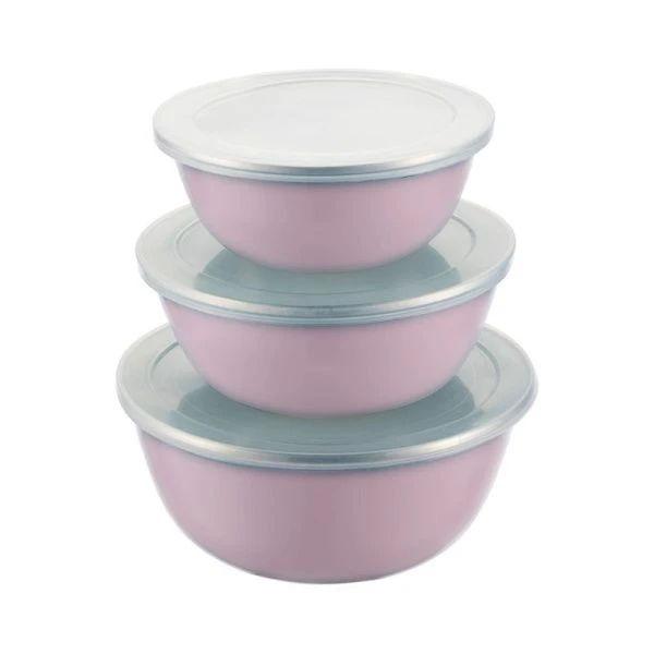 Миски набор 3пр 0,6/0,8/1,4л эмаль SMALTO с пласт.крышками 14/16/18см розовый 93-EM-SM-S03 (10)