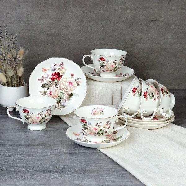 Чайный набор 12пр фарфор Gray на 6 персон 250мл на ножке RS/2-FY230903 (8)