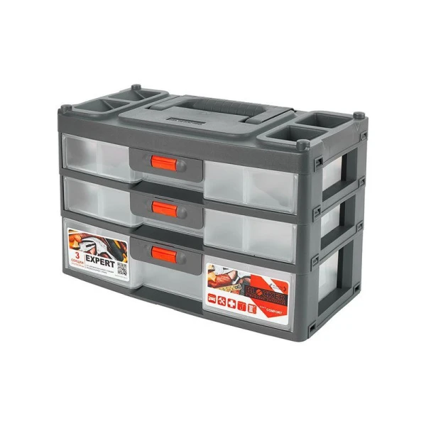 Ящик-сет для мелочей 3секции 31*15*19,5см пластик Expert серо-свинцовый/оранжевый (3)