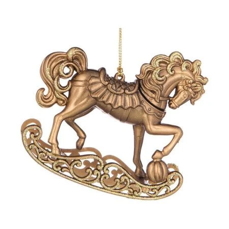 яяяИгрушка новогодняя на елку Лошадка бронзовая пластик 10,5*2,6*9,5см (24/144)
