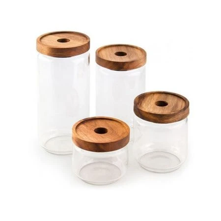 Банка для сыпучих продуктов 90*200мм стекло КИМБЕРЛИ с бамбуковой крышкой штабелируемая JC-15612 (50)
