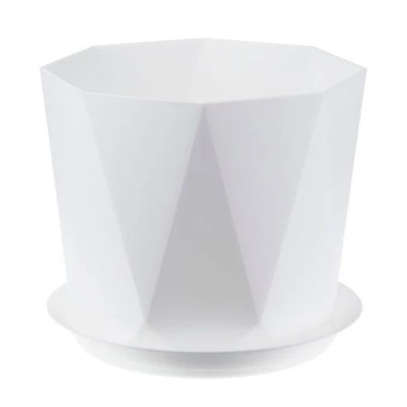 Кашпо 1л d130мм пластик ПРИЗМА с поддоном белый (12)