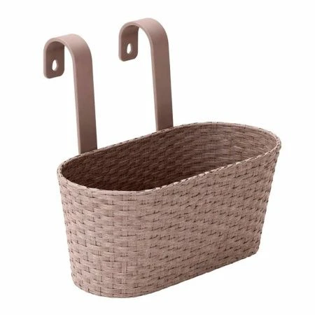 Кашпо настенное 300*200*250мм пластик Ведро большое Раттан серое (5)