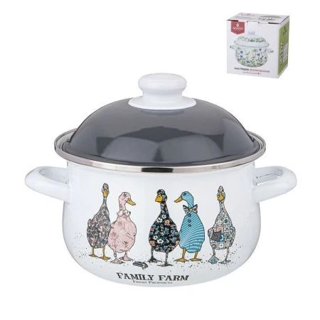 Кастрюля 2л эмаль Family Farm с крышкой 18см выс.11см (6)