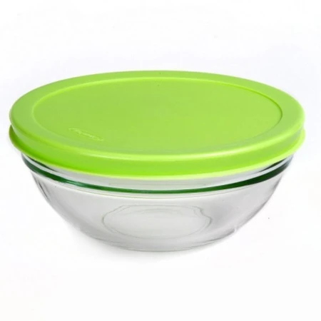 Салатник 14см 550мл стекло ШЕФС с зеленой крышкой (8/6)
