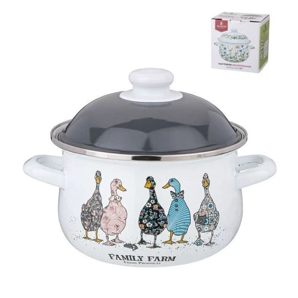 Кастрюля 2л эмаль Family Farm с крышкой 18см выс.11см (6)