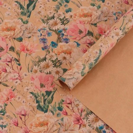 Бумага упаковочная крафт 70*100см Цветы