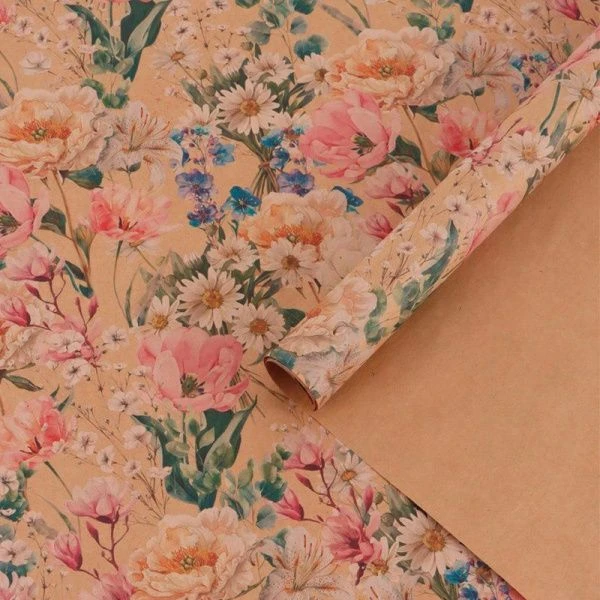 Бумага упаковочная крафт 70*100см Цветы