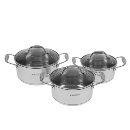 Набор кастрюль 3пр 1,6/2,2/3,2л нерж.сталь НИКА стек.крышки 3сл.аккум.дно индукция КТ02-А (2)