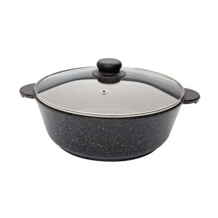 Жаровня 3л алюминий АП литая черный мрамор со стекл.крышкой 26см серая (3)