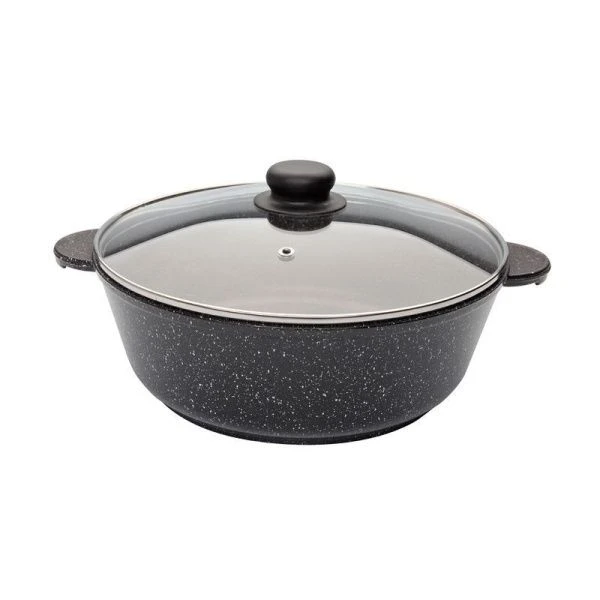 Жаровня 3л алюминий АП литая черный мрамор со стекл.крышкой 26см серая (3)