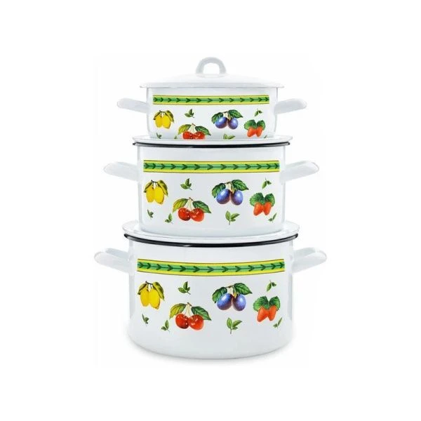 Набор кастрюль 3пр 1,45/2,9/4,3л эмаль ФРУКТОВОЕ АССОРТИ цилиндрический (1)