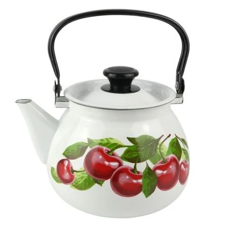 Чайник 3,5л эмаль ВИШНЕВЫЙ САД сферический белый с рис. 42104-132/6 (10)
