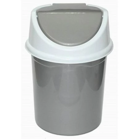 Контейнер для мусора 8л пластик серо-белый с подвижной крышкой (24) ВЫВОД