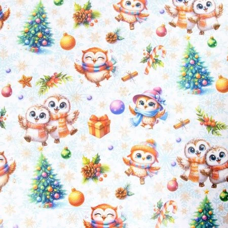Бумага упаковочная новогодняя глянцевая 70*100см Совушки двусторонняя (10) Бумага упаковочная новогодняя глянцевая 70*100см Совушки двусторонняя (10)