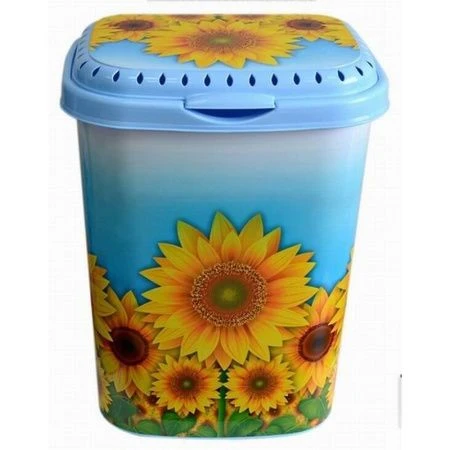 Корзина для белья 55л пластик ПОДСОЛНУХИ с крышкой 35*56*44см (8)