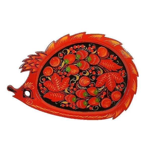 Сухарница деревянная с хохломской росписью Ёжик 28*19*0,5см (1)