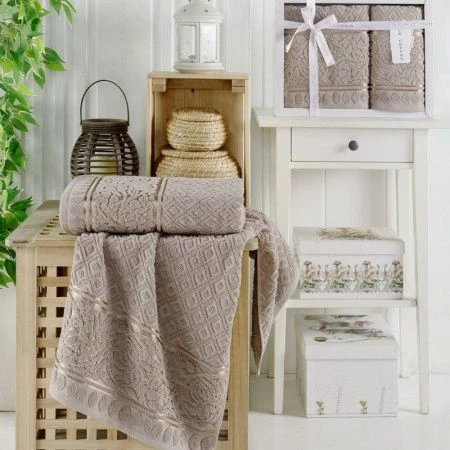 Набор полотенец махровые 2пр 50*90/70*14см жаккард PHILIPPUS MOTTYA E927 серый 500гр подар.уп.