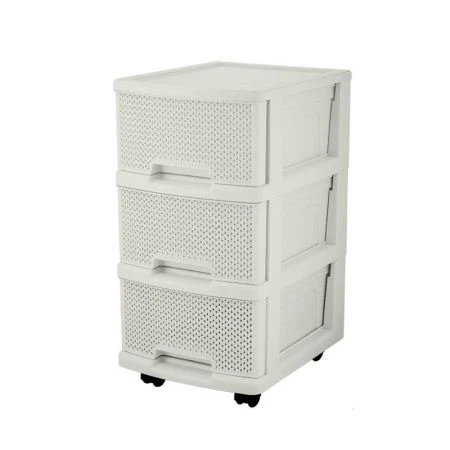 Комод 3-х секционный 37*30*56,3см пластик Ajur белое облако с ящиками на колесиках (1)