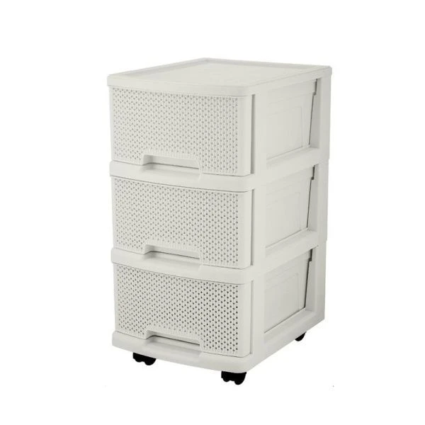 Комод 3-х секционный 37*30*56,3см пластик Ajur белое облако с ящиками на колесиках (1)